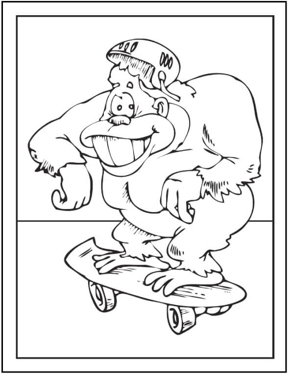 Mono jugando al Monopatín para colorir