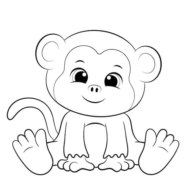 Dibujos de Mono Pequeño Sentado para colorear