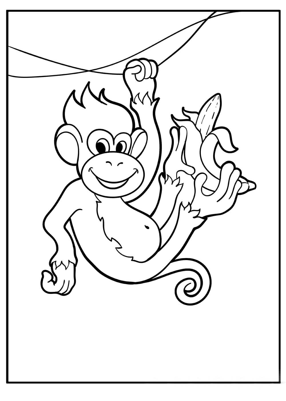 Mono trepando rama Árbol con Plátano para colorir