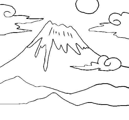 Montaña Fuji Y Sol para colorir