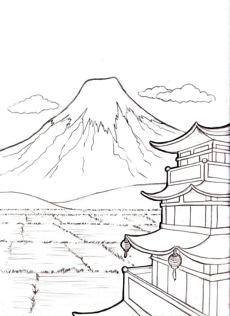 Dibujos de Montaña Fuji para colorear
