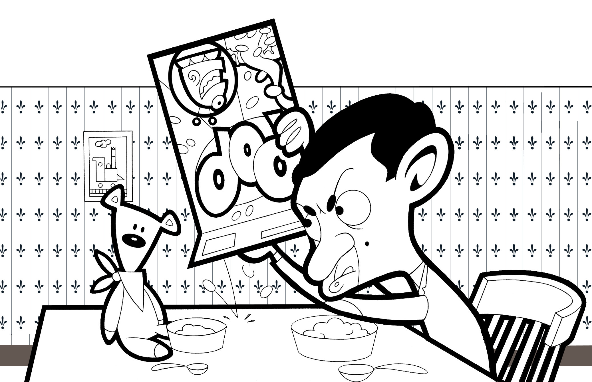 Mr.Bean Y Teddy Comiendo para colorir