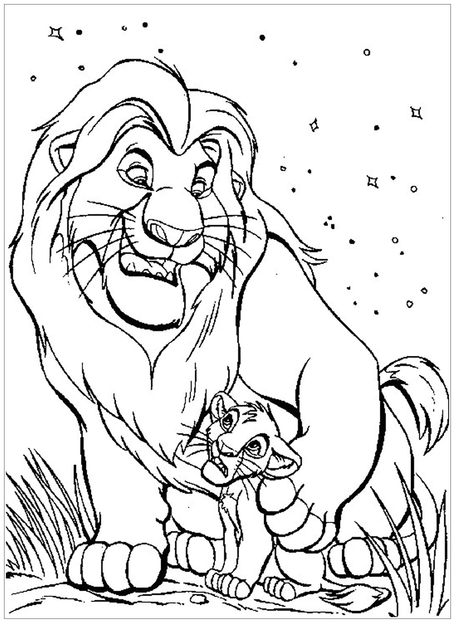 Dibujos de Mufasa hablando con Simba para colorear