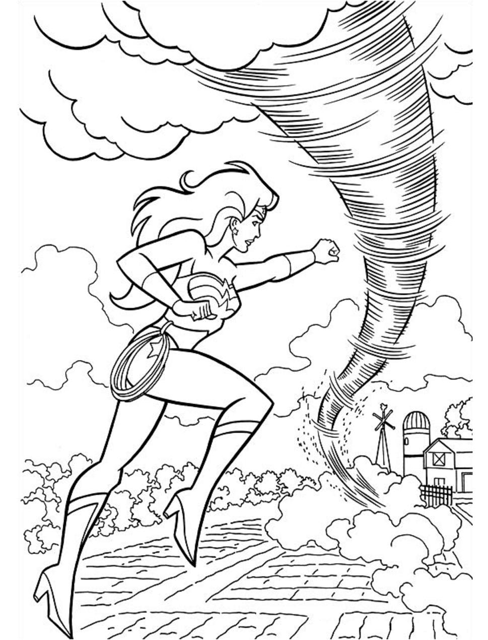 Dibujos de Mujer Maravilla Con Tornado para colorear