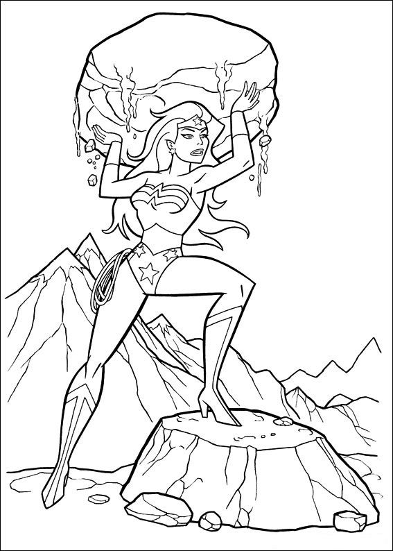 Mujer Maravilla Tenencia Roca para colorir