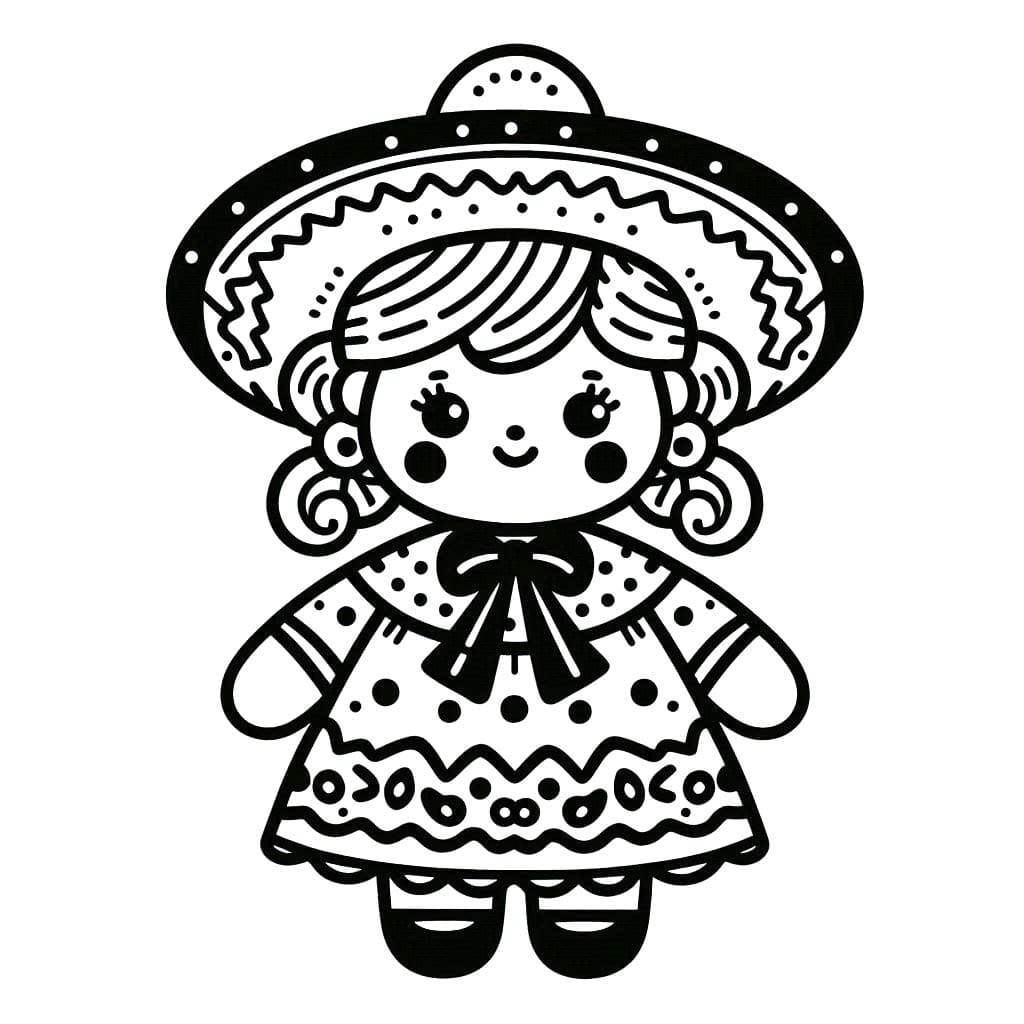 Dibujos de Muñecas Mexicanas básico para colorear