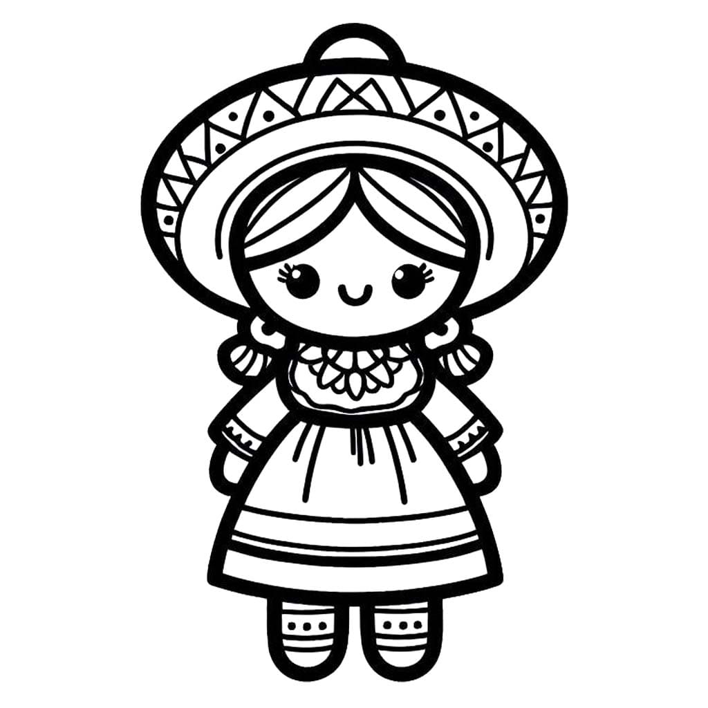 Dibujos de Muñecas Mexicanas fácil para colorear