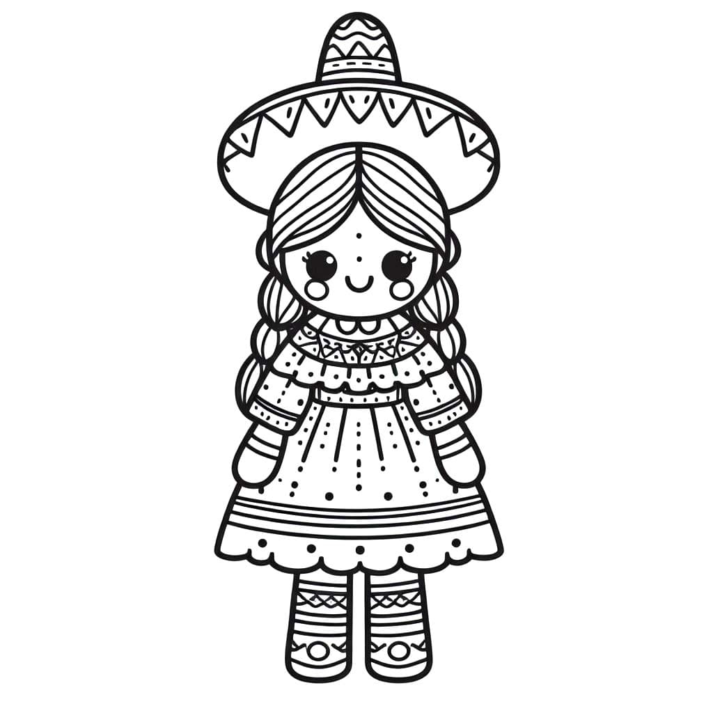 Dibujos de Muñecas Mexicanas muy básico para colorear