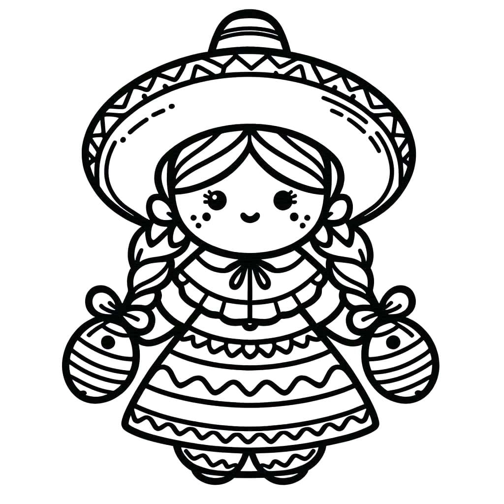 Dibujos de Muñecas Mexicanas muy lindo para colorear