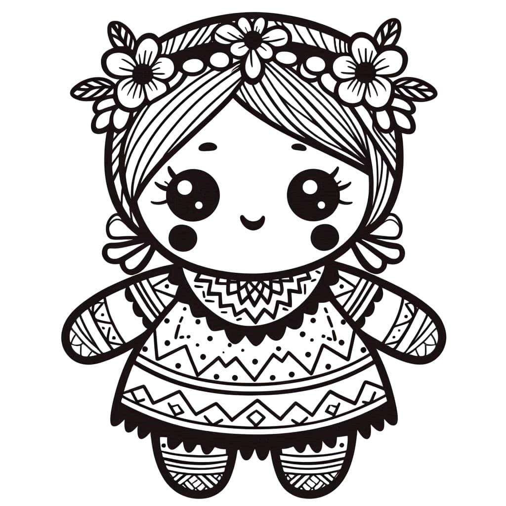 Dibujos de Muñecas Mexicanas muy sencillo para colorear