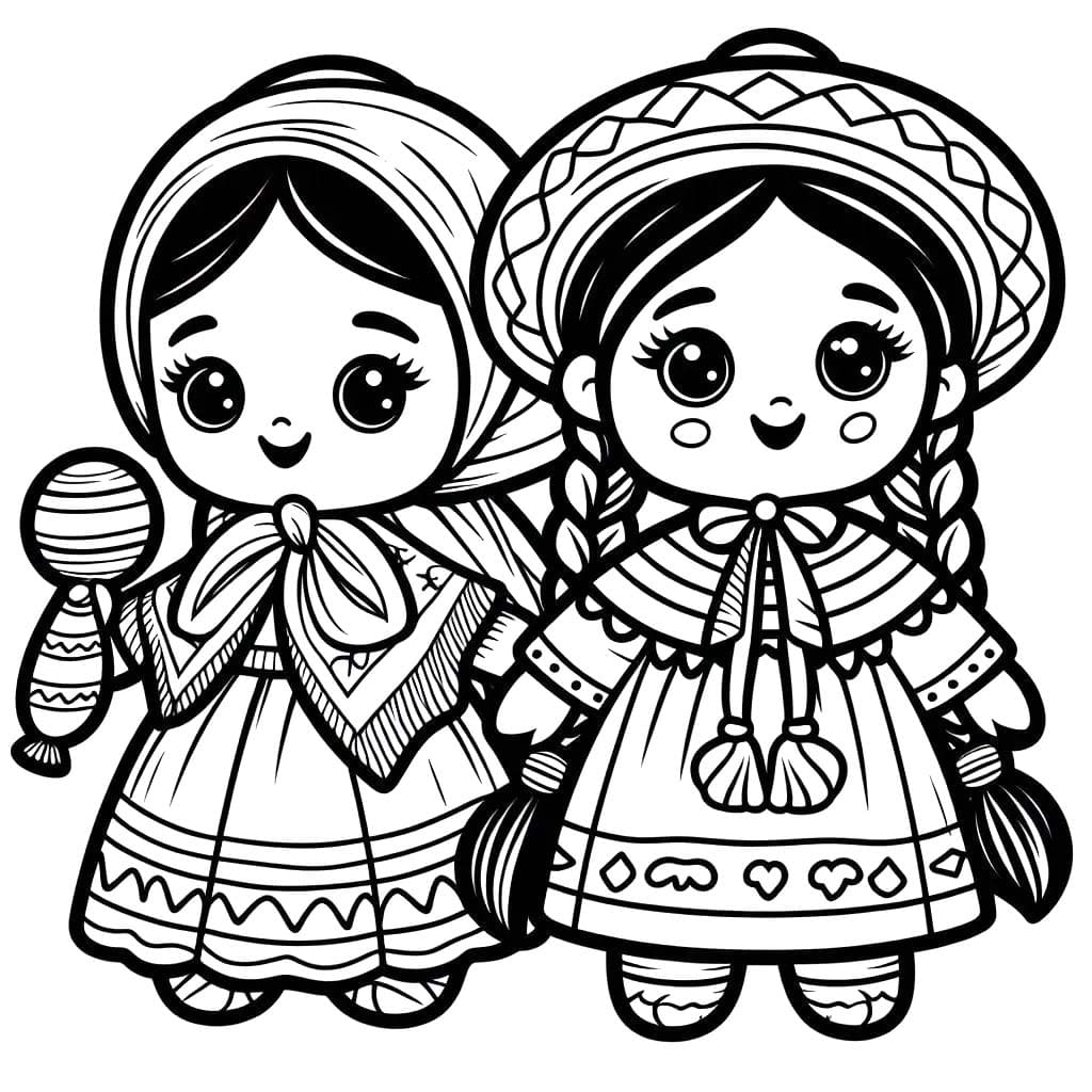 Dibujos de Muñecas Mexicanas sencillo para colorear