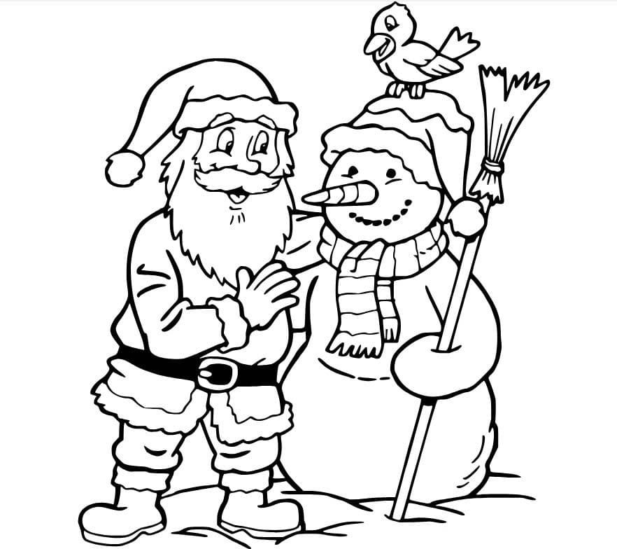 Dibujos de Muñeco de nieve con santa para colorear