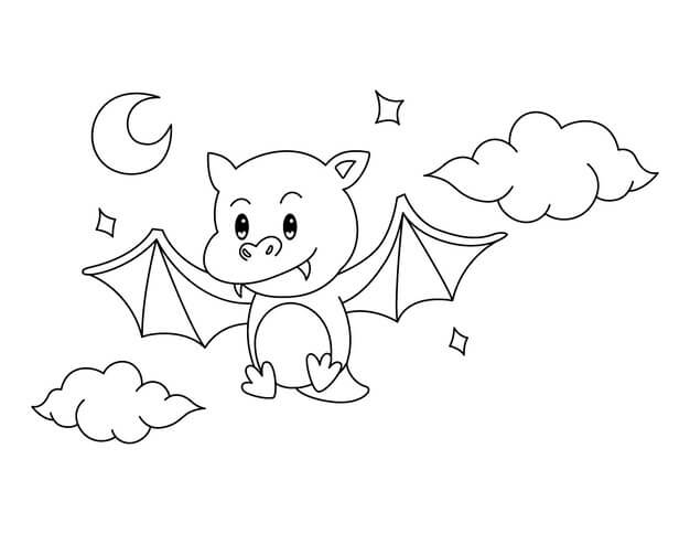 Dibujos de Murciélago Vampiro Volando con la Nube para colorear