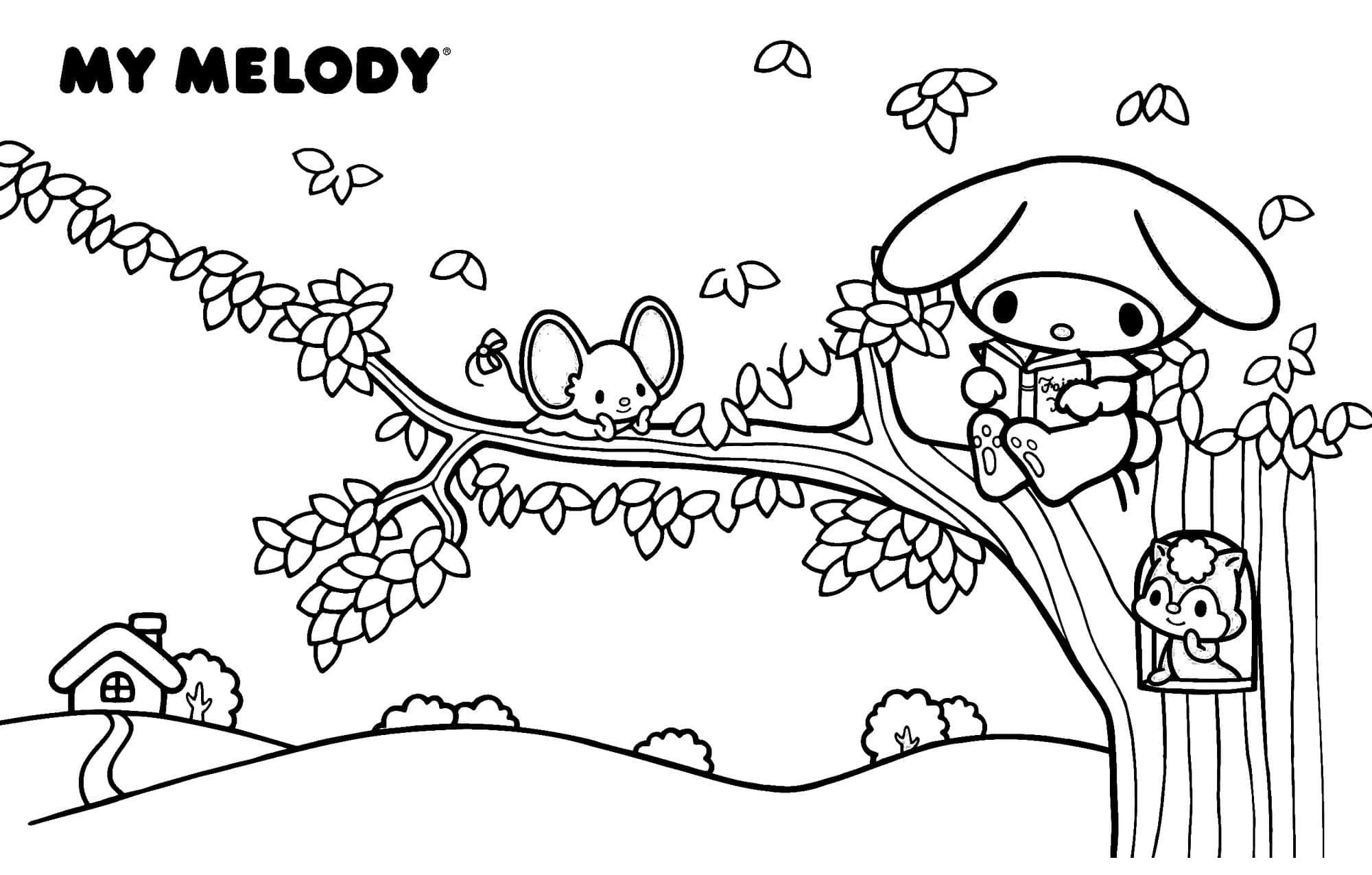 Dibujos de My Melody en el árbol para colorear