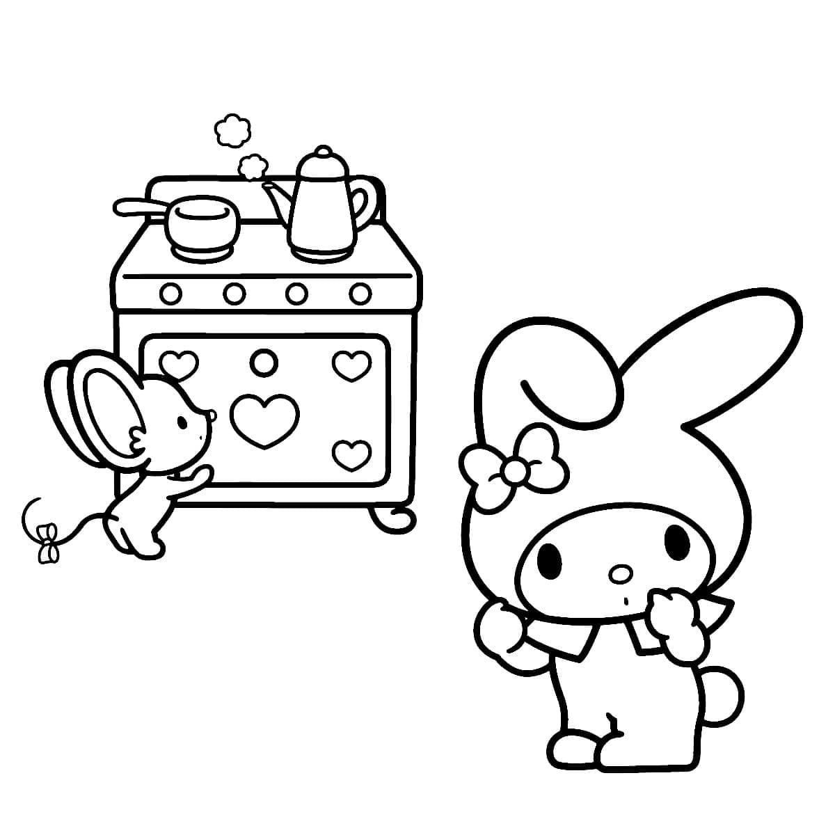 Dibujos de My Melody en la cocina para colorear