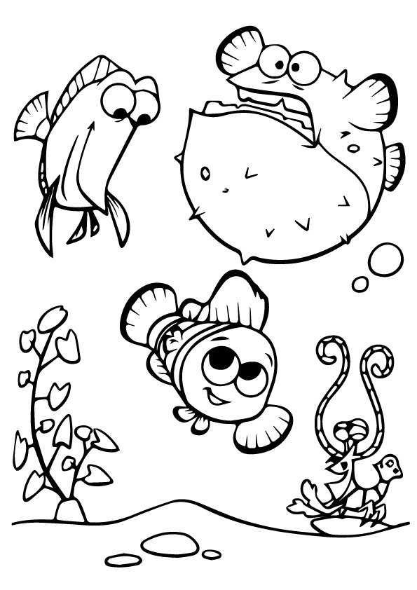 Dibujos de Nemo Feliz Con Amigos para colorear