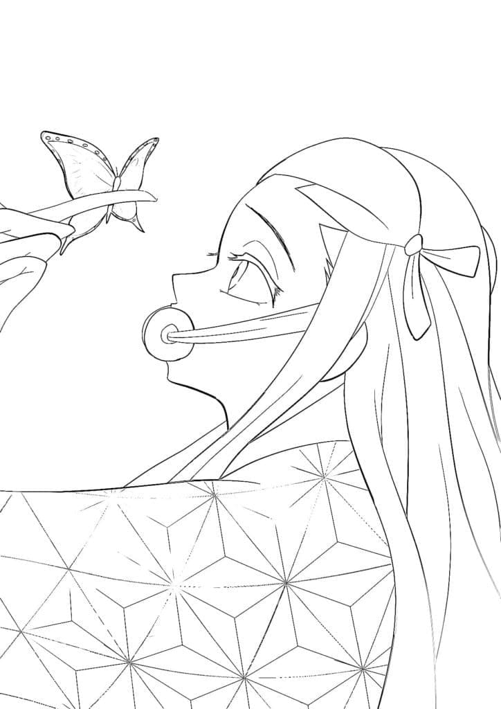 Dibujos de Nezuko y mariposa para colorear