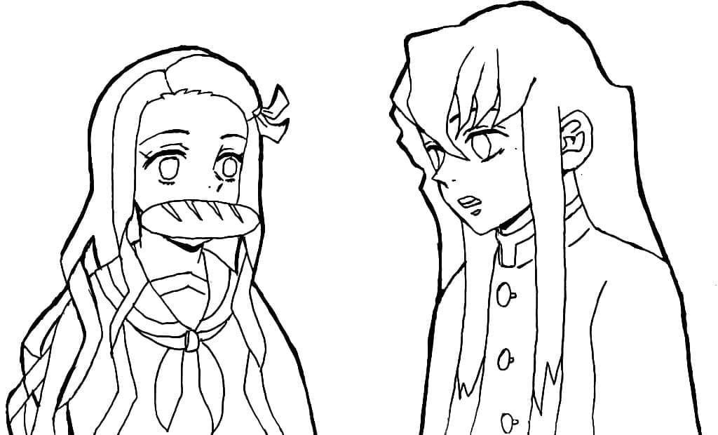 Nezuko y Muichiro para colorir