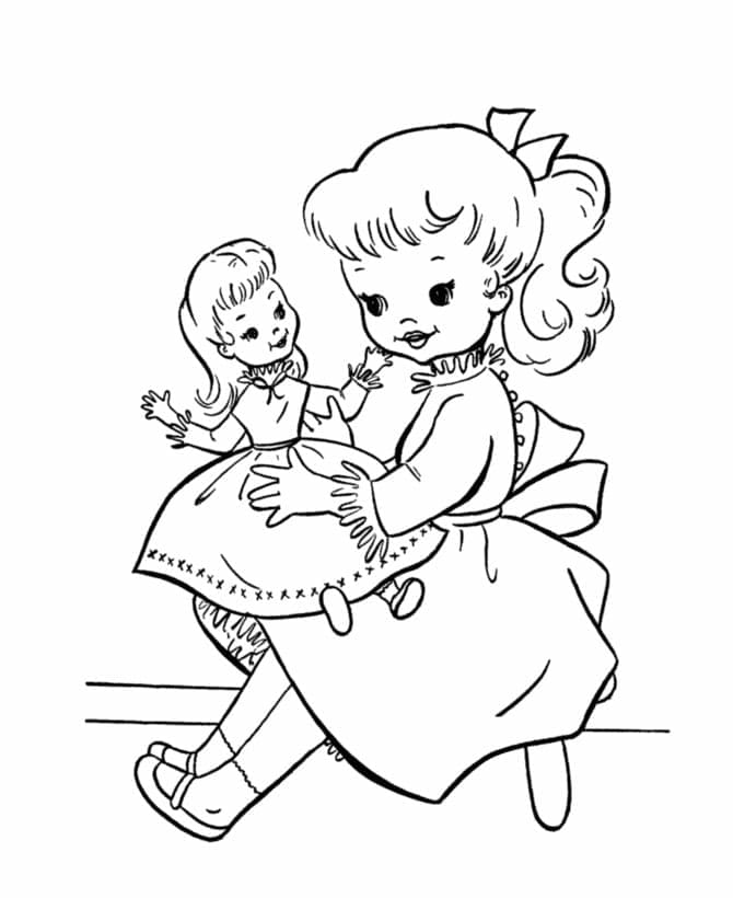 Dibujos de Niña y muñeca para colorear