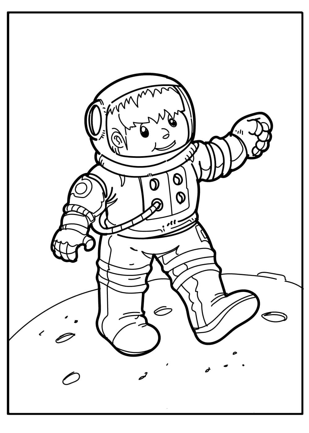 Dibujos de Niño Astronauta Sonriente Planeta Exterior para colorear