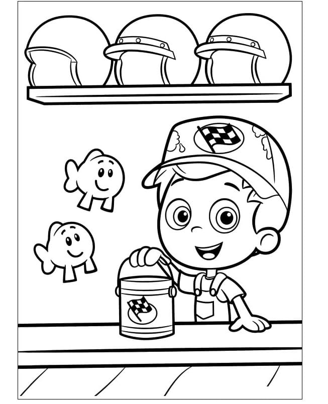 Dibujos de Niño Guppy Con Gorra y Pez para colorear