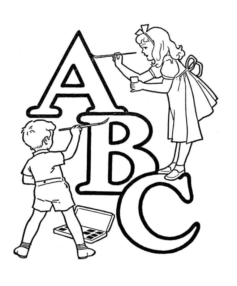 Niños Con ABC para colorir