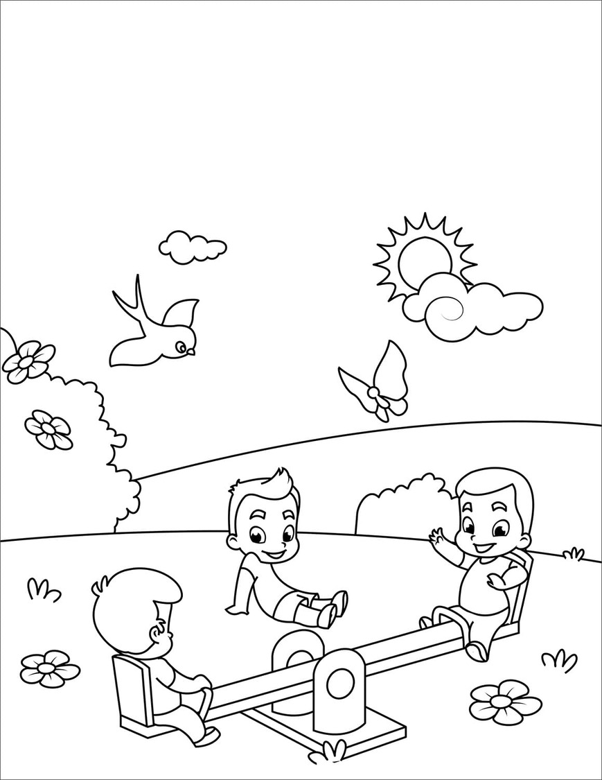Dibujos de Niños jugando impresión para colorear