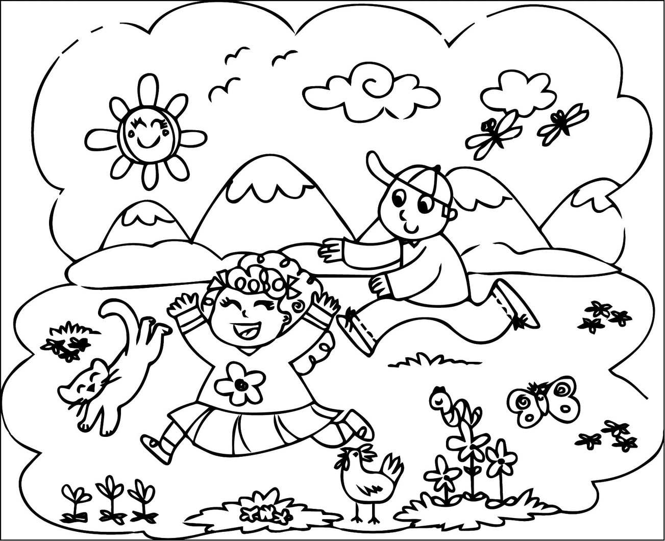Dibujos de Niños Jugando muy básico para colorear