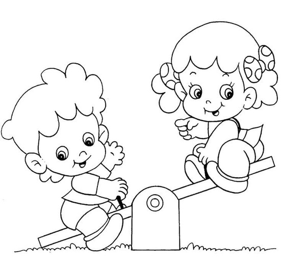 Dibujos de Niños Jugando muy fácil para colorear