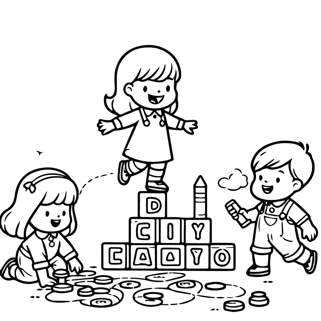Dibujos de Niños Jugando muy sencillo para colorear