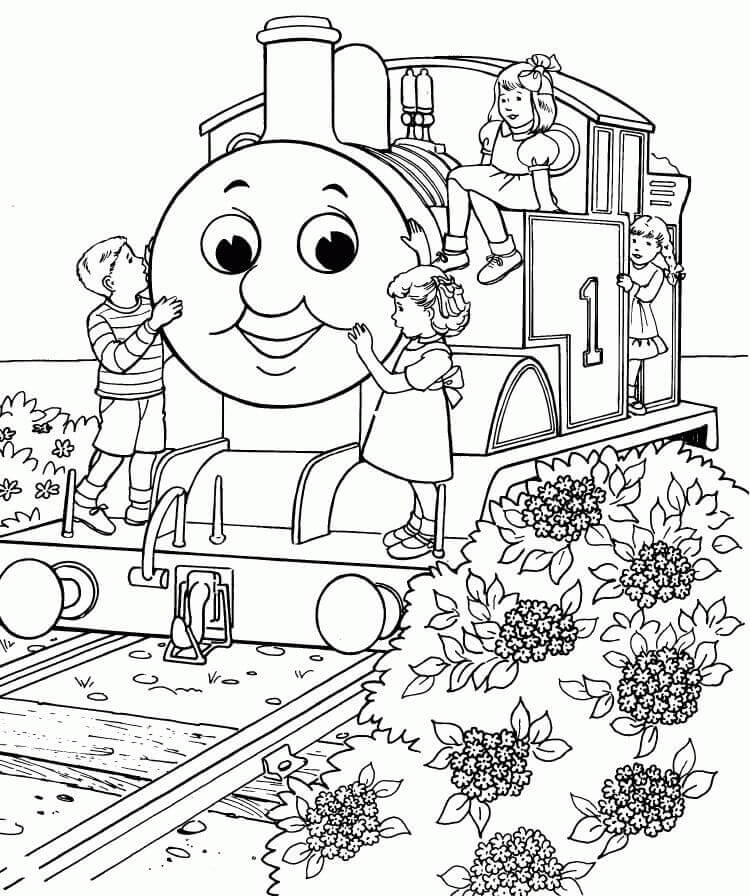 Dibujos de Niños Y Thomas El Tren para colorear