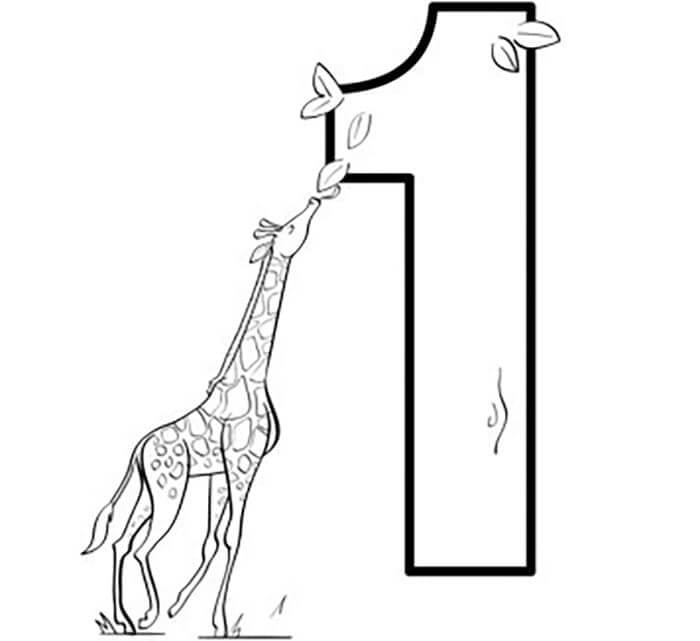 Dibujos de Número 1 con una jirafa para colorear