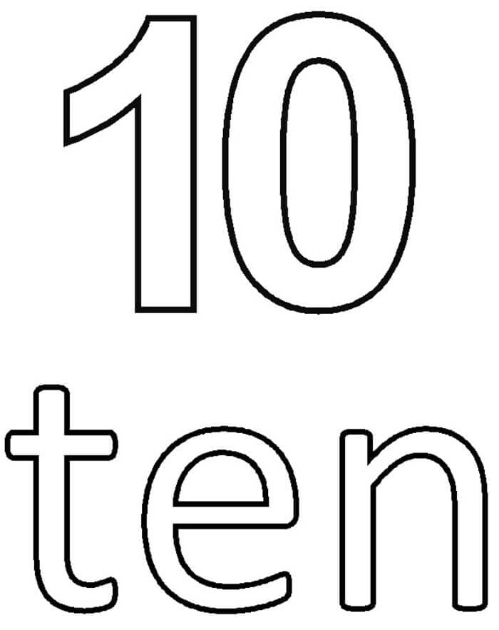 Número 10 con texto para colorir