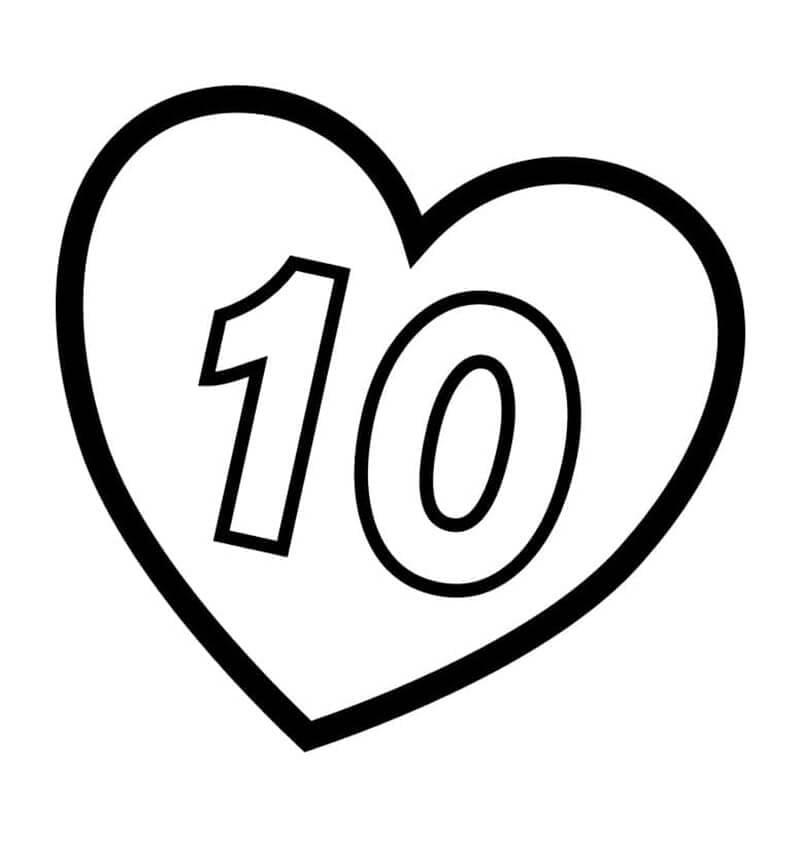 Número 10 en el corazón para colorir