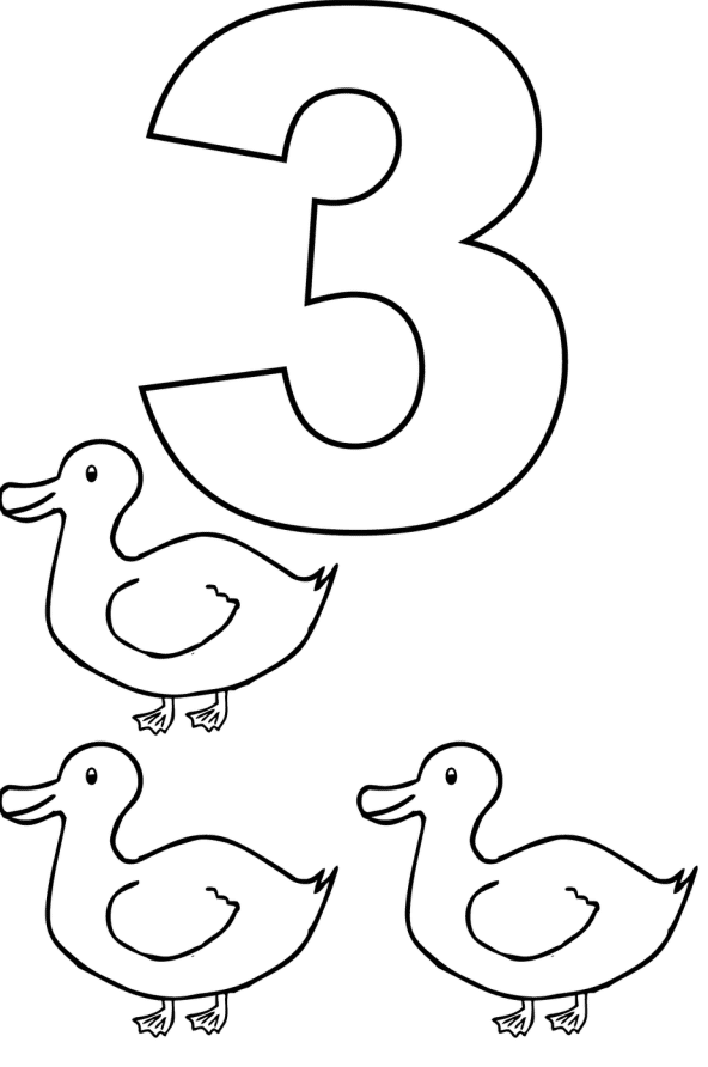 Número 3 con patos para colorir