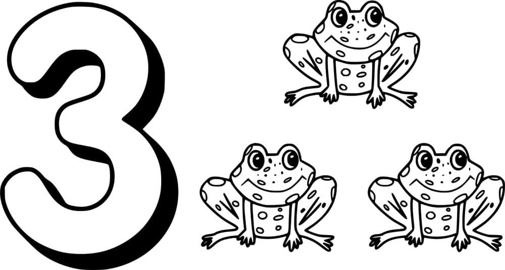Dibujos de Número 3 con ranas para colorear