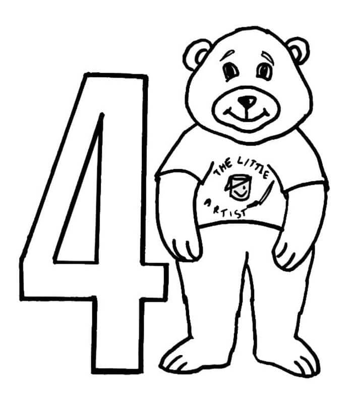 Número 4 con osos para colorir