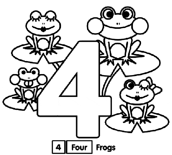 Número 4 con ranas para colorir