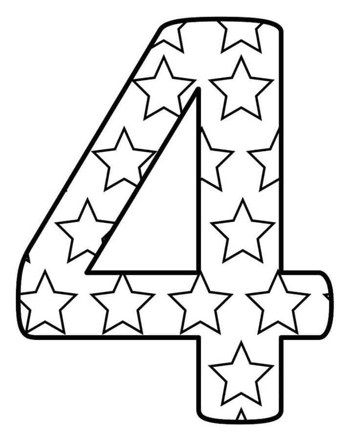 Dibujos de Número 4 estrellas para colorear