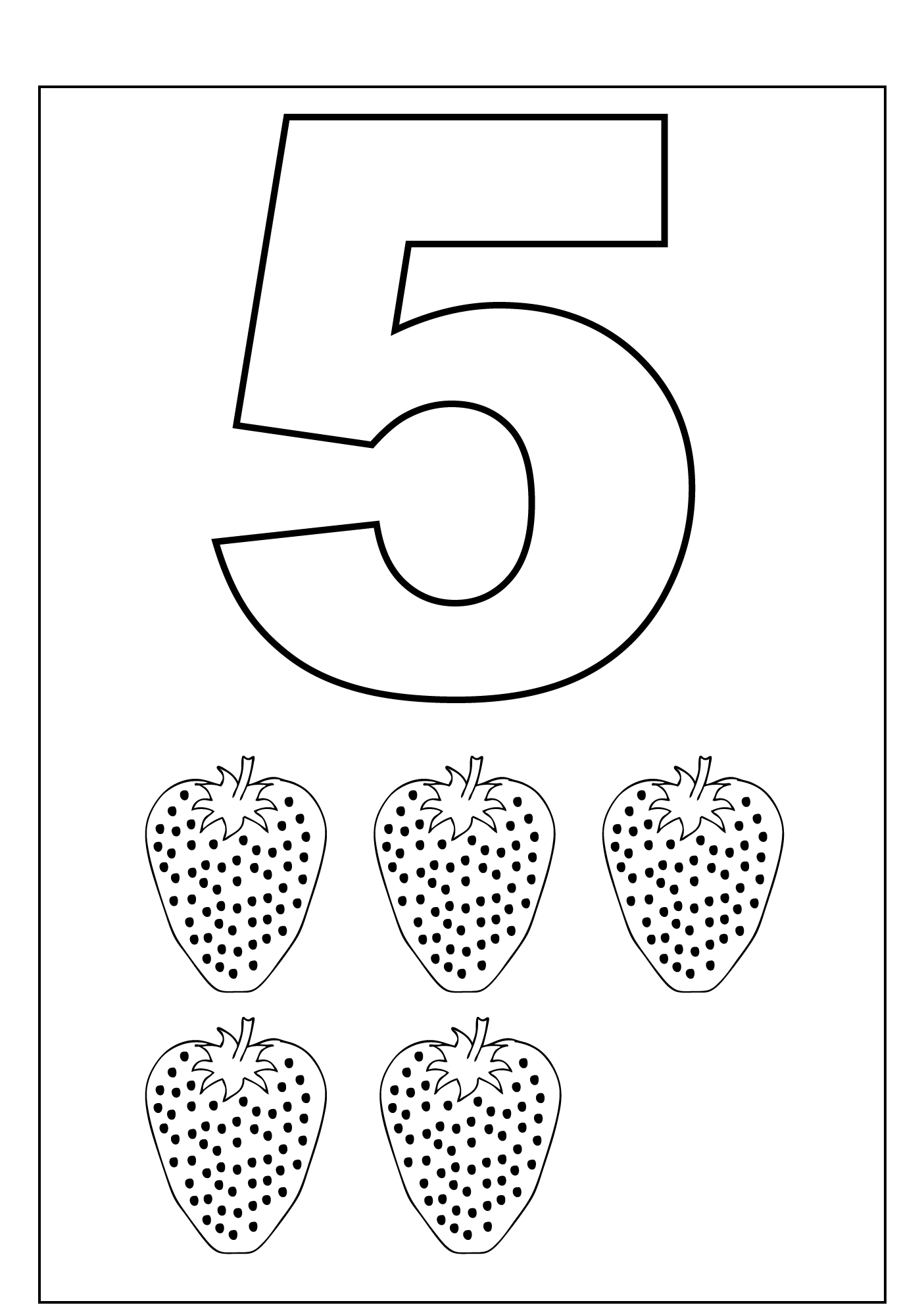 Dibujos de Número 5 con fresas para colorear