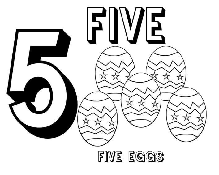 Dibujos de Número 5 con huevos de Pascua para colorear