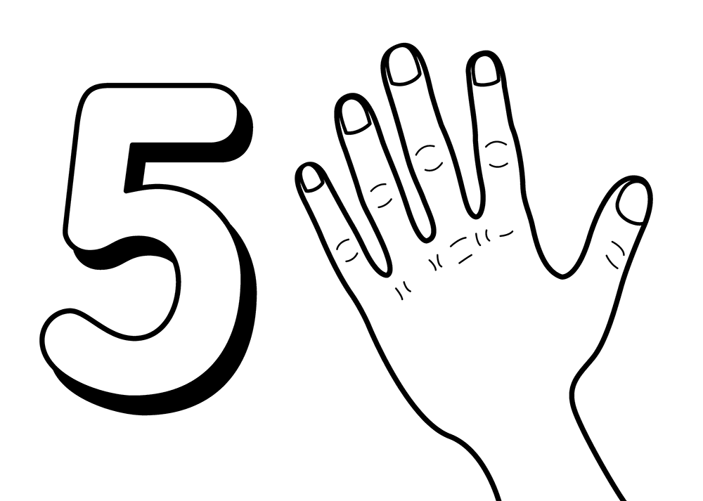 Número 5 con la mano para colorir