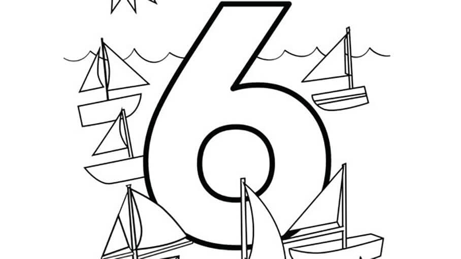 Número 6 con barcos para colorir