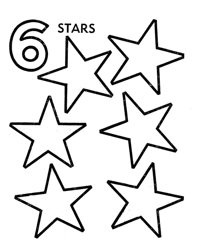 Dibujos de Número 6 con estrellas para colorear