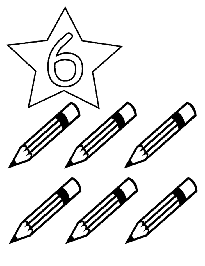 Número 6 con lápices para colorir