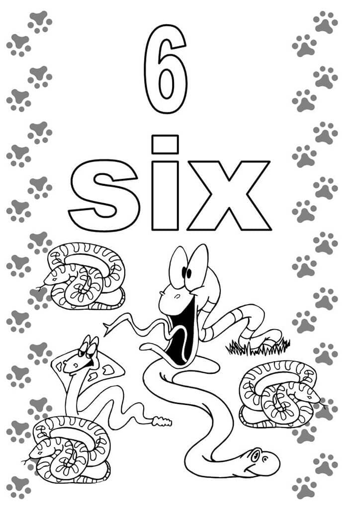 Dibujos de Número 6 con serpientes para colorear