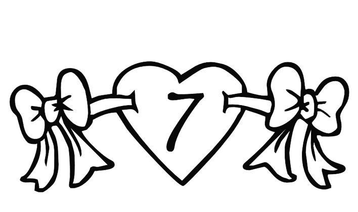 Número 7 con corazón para colorir