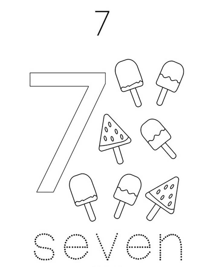 Número 7 con helado para colorir