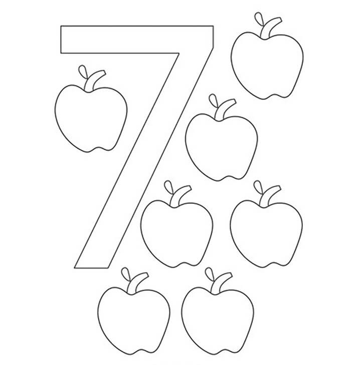 Número 7 con manzanas para colorir