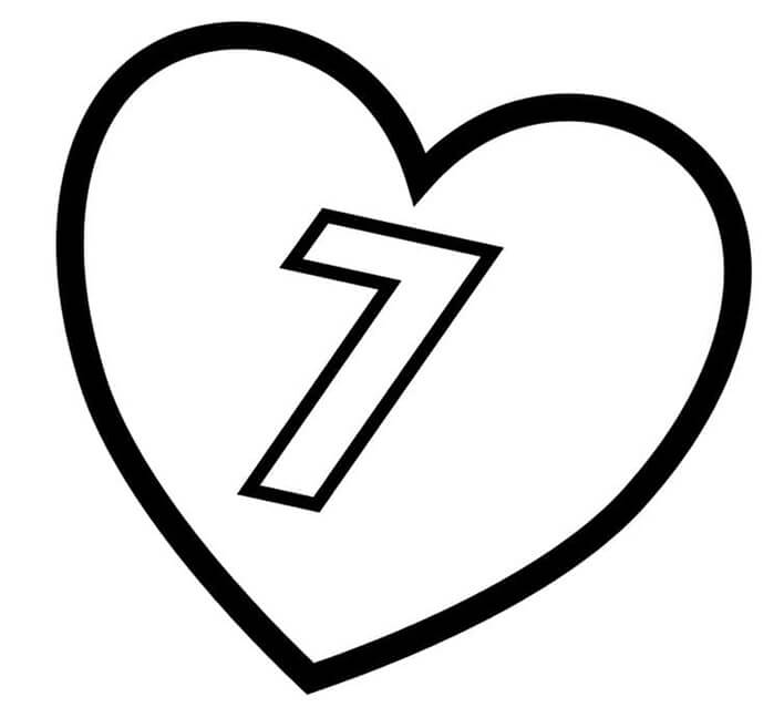 Número 7 en el corazón para colorir